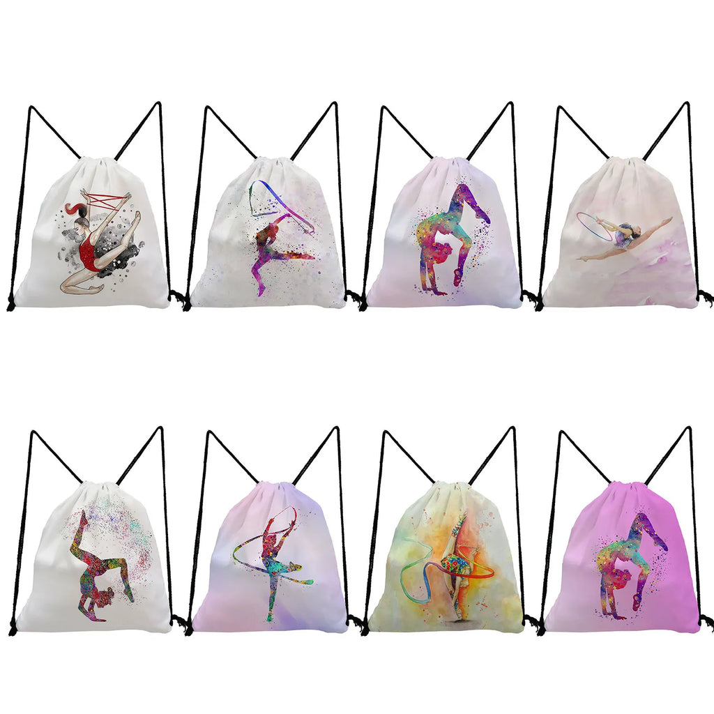 Watercolor Gymnastics Art Print Drawstring Bag for Gymnasts