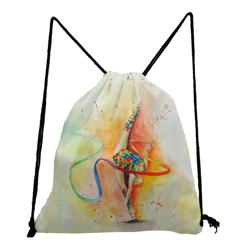 Watercolor Gymnastics Art Print Drawstring Bag for Gymnasts