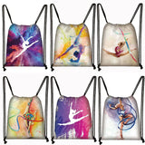 Watercolor Gymnastics Art Print Drawstring Bag Gymnast Women Storage