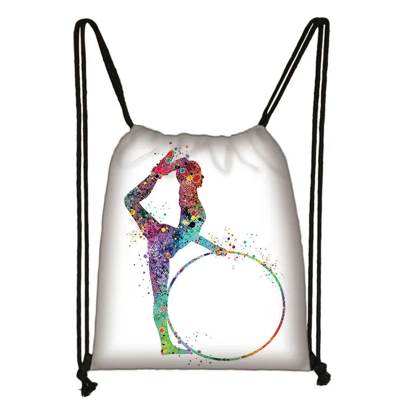 Watercolor Gymnastics Art Print Drawstring Bag Gymnast Women Storage