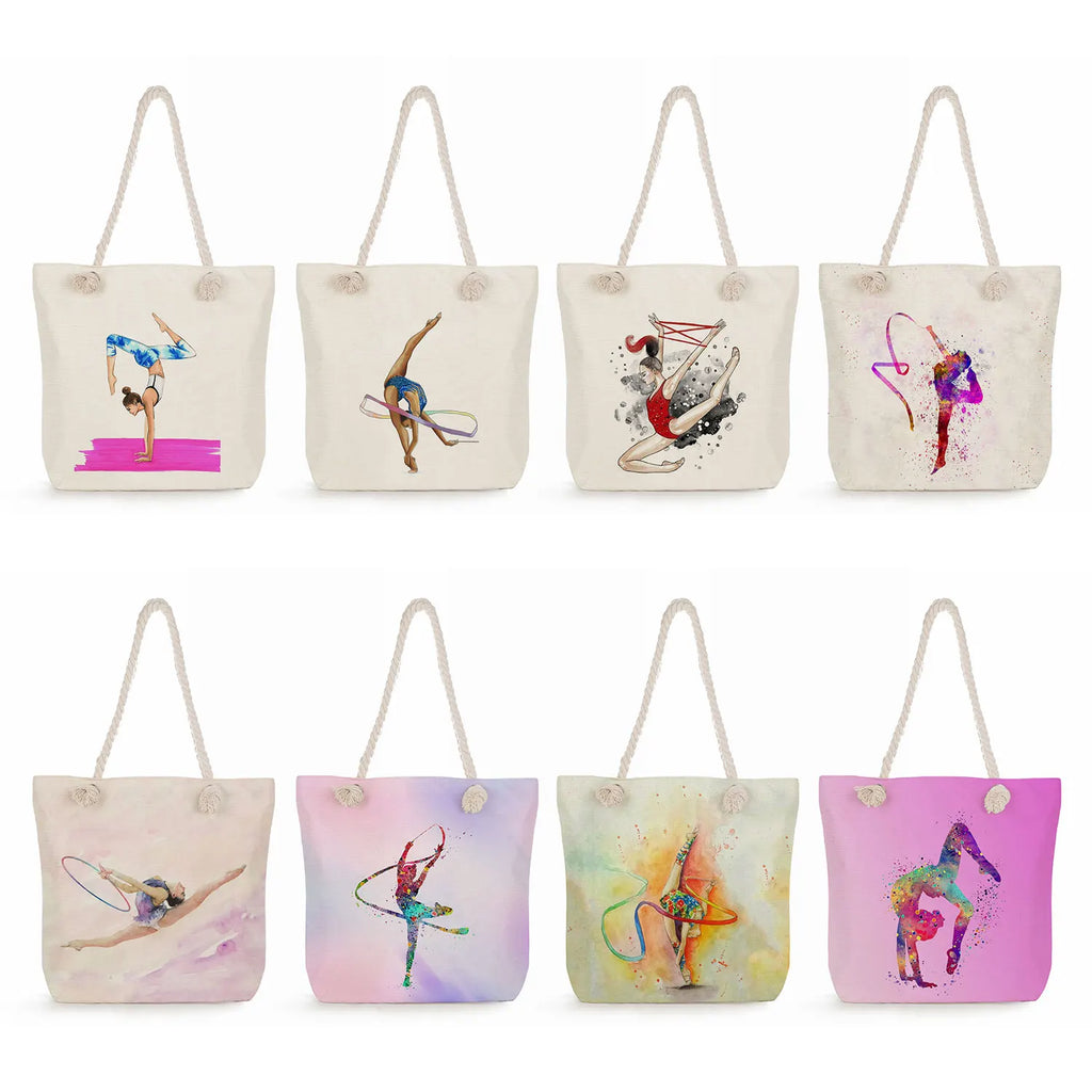 Watercolor Gymnastics Art Print Shoulder Bag High Capacity Tote Bag for Women