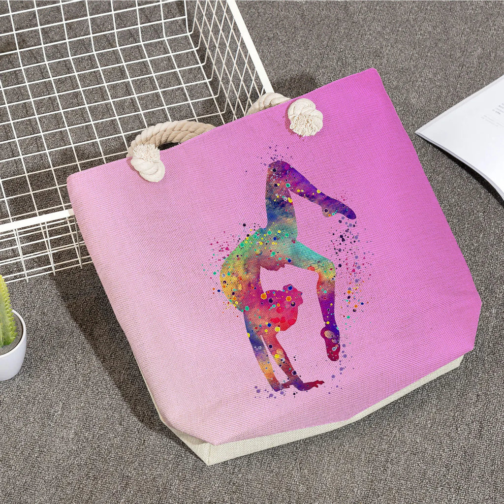 Watercolor Gymnastics Art Print Shoulder Bag High Capacity Tote Bag for Women
