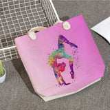 Watercolor Gymnastics Art Print Shoulder Bag High Capacity Tote Bag for Women
