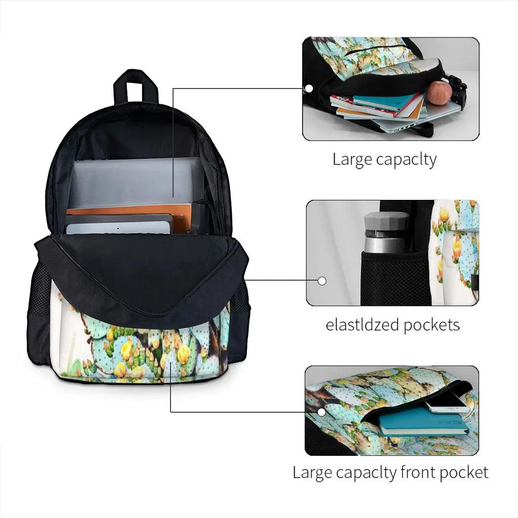 Watercolor Prickly Pear Backpack Retro Zipper Close Backpack