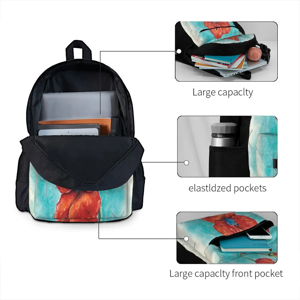 Watercolor Red Poppies Backpacks Men's Backpacks Bags For Women