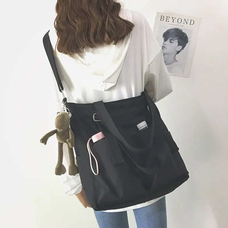 Waterproof Canvas Bag Large Capacity Student Messenger Tote Bag