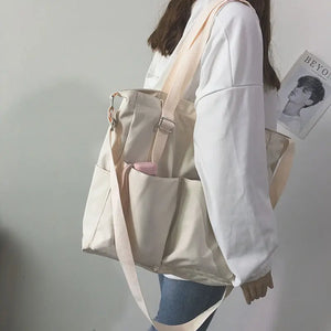 Waterproof Canvas Bag Large Capacity Student Messenger Tote Bag