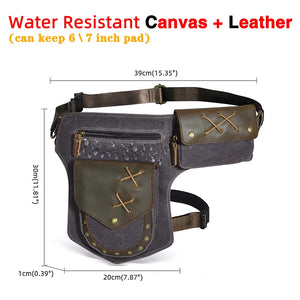 Waterproof Canvas+Crazy Horse Leather Small Belt Messenger Bag Fanny Waist Pack