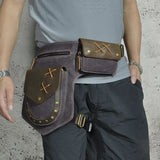 Waterproof Canvas+Crazy Horse Leather Small Belt Messenger Bag Fanny Waist Pack