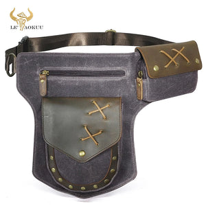 Waterproof Canvas+Crazy Horse Leather Small Belt Messenger Bag Fanny Waist Pack