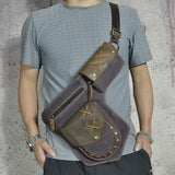 Waterproof Canvas+Crazy Horse Leather Small Belt Messenger Bag Fanny Waist Pack