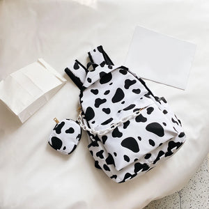 Cow Print Waterproof Women Backpack Anti-theft Shoulder Bag for Girls