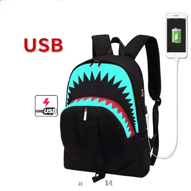 Waterproof Children School Bags Boys Orthopedic USB Luminous Backpack Shark