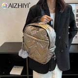 Waterproof Down Cotton School Bags Solid Women Quilted Cotton Backpack