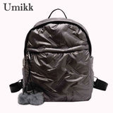 Waterproof Down Cotton School Bags Solid Women Student School Bags Zipper