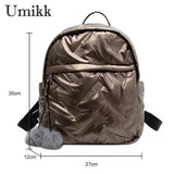 Waterproof Down Cotton School Bags Solid Women Student School Bags Zipper