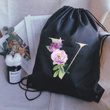 Waterproof Foldable Drawstring Bag Golden Letter Print Backpack