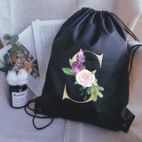 Waterproof Foldable Drawstring Bag Golden Letter Print Backpack