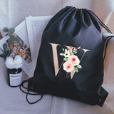 Waterproof Foldable Drawstring Bag Golden Letter Print Backpack
