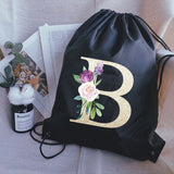 Waterproof Foldable Gym Bag Fitness Backpack Drawstring Bag Golden Letter Print