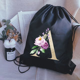 Waterproof Foldable Gym Bag Fitness Backpack Drawstring Bag Golden Letter Print