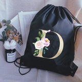Waterproof Foldable Gym Bag Fitness Backpack Drawstring Bag Golden Letter Print