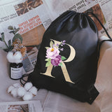 Waterproof Foldable Gym Bag Fitness Backpack Drawstring Bag Golden Letter Print