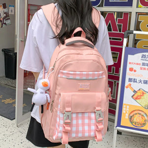 Waterproof Girl Plaid Backpack Female Harajuku College Laptop Bag