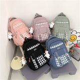 Waterproof Girl Plaid Backpack Female Harajuku College Laptop Bag