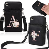 Waterproof Shoulder Bag for Universal Phones Pink Flower 26 Letters Case Women