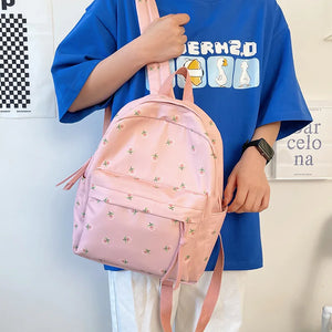 Waterproof Nylon Floral School Backpack for Women Rucksack