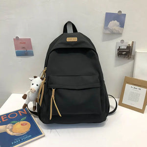 Waterproof Nylon School Backpack for Women Travel Bag Solid Schoolbag Mochila