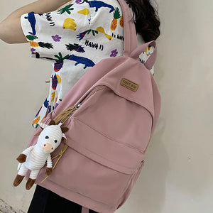 Waterproof Nylon School Backpack for Women Travel Bag Solid Schoolbag Mochila