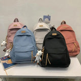 Waterproof Nylon School Backpack for Women Travel Bag Solid Schoolbag Mochila
