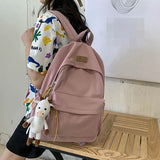 Waterproof Nylon School Backpack for Women Travel Bag Solid Schoolbag Mochila