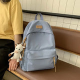 Waterproof Nylon School Backpack for Women Travel Bag Solid Schoolbag Mochila