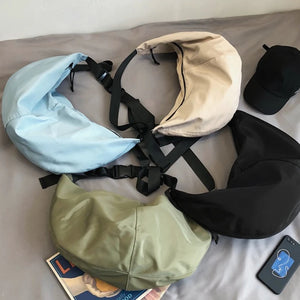 Waterproof Nylon Shoulder Bag Dumpling Shaped Crossbody Handbag Retro Messenger