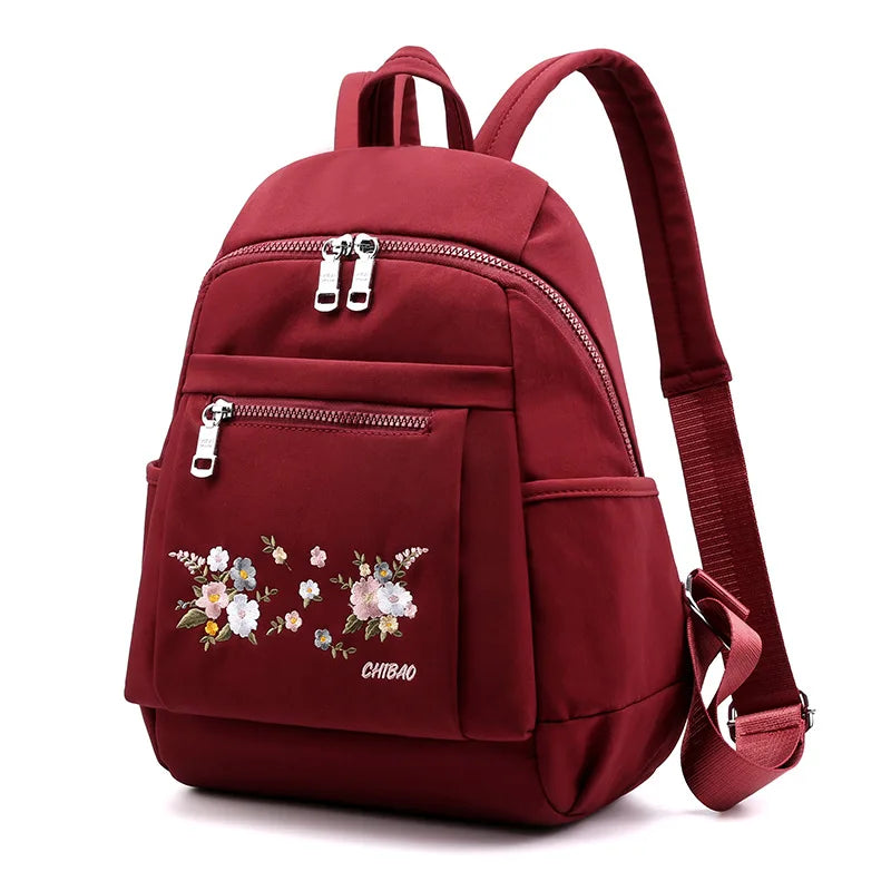 Embroidered Nylon Women Backpack for Teenage Girls