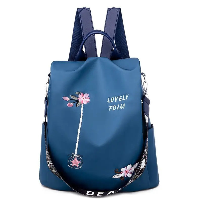 Waterproof Nylon Women Backpack Floral Print School Bag