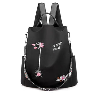 Waterproof Nylon Women Backpack Floral Print School Bag