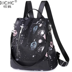 Waterproof Oxford Women Backpack Anti-theft Print Girls School Bag