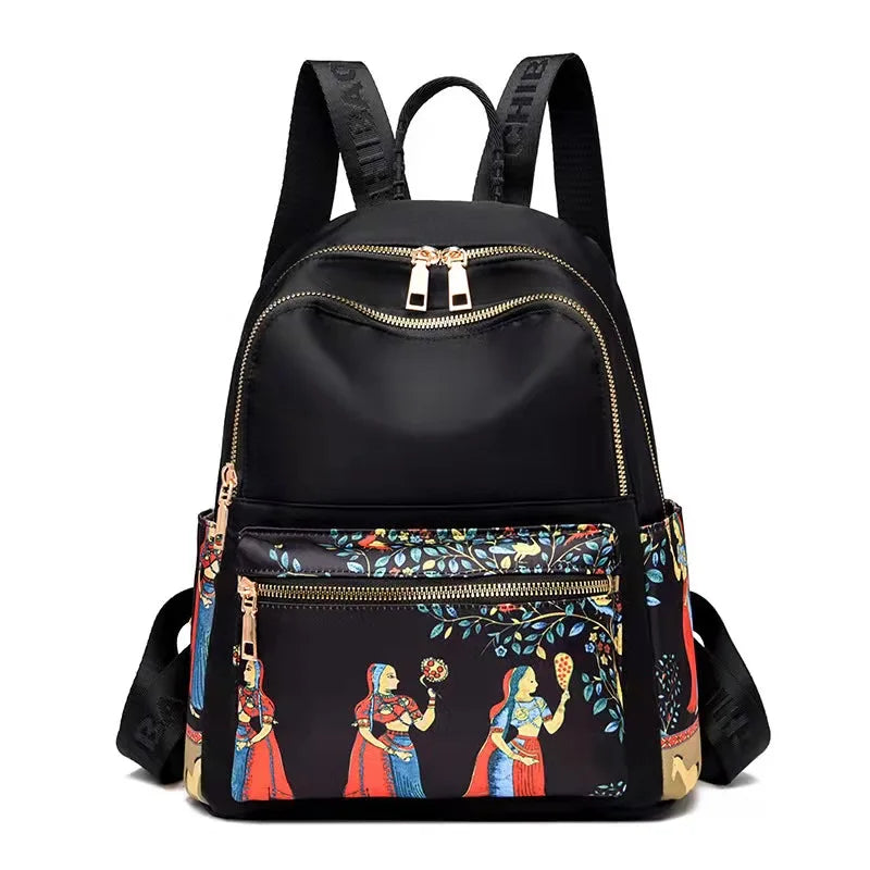 Waterproof Oxford Cloth Ethnic Middle-Aged Lady Travel Backpack