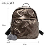 Waterproof Padded Women Student School Backpack Quilted Casual Pompom Ball