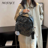 Waterproof Padded Women Student School Backpack Quilted Casual Pompom Ball