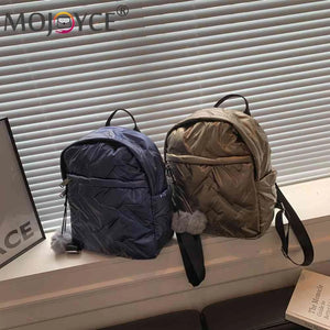 Waterproof Padded Backpacks Solid Women Student School Bags Zipper Quilted