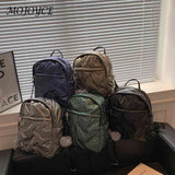 Waterproof Padded Women Student School Backpack Quilted Casual Pompom Ball