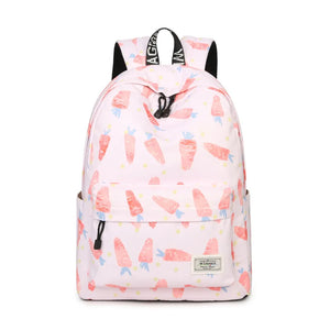 Pink Carrot Printing Backpack Women Waterproof School Bag