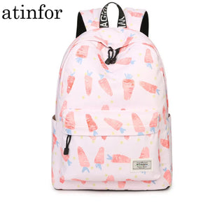 Pink Carrot Printing Backpack Women Waterproof School Bag