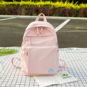 Waterproof Solid Nylon Women Backpack Multiple Zip Pocket Travel Backpack