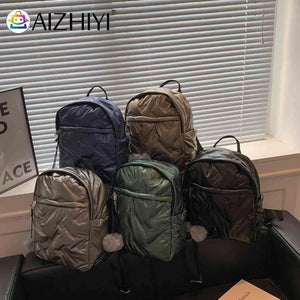 Waterproof Student School Backpack Winter Casual Quilted Cotton Bag